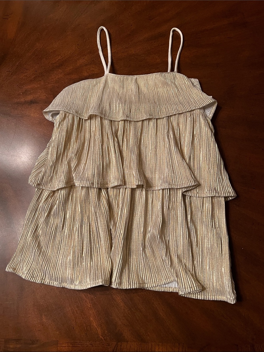 Girls' Sparkle Tiered Ruffle long top Goldish- Cream